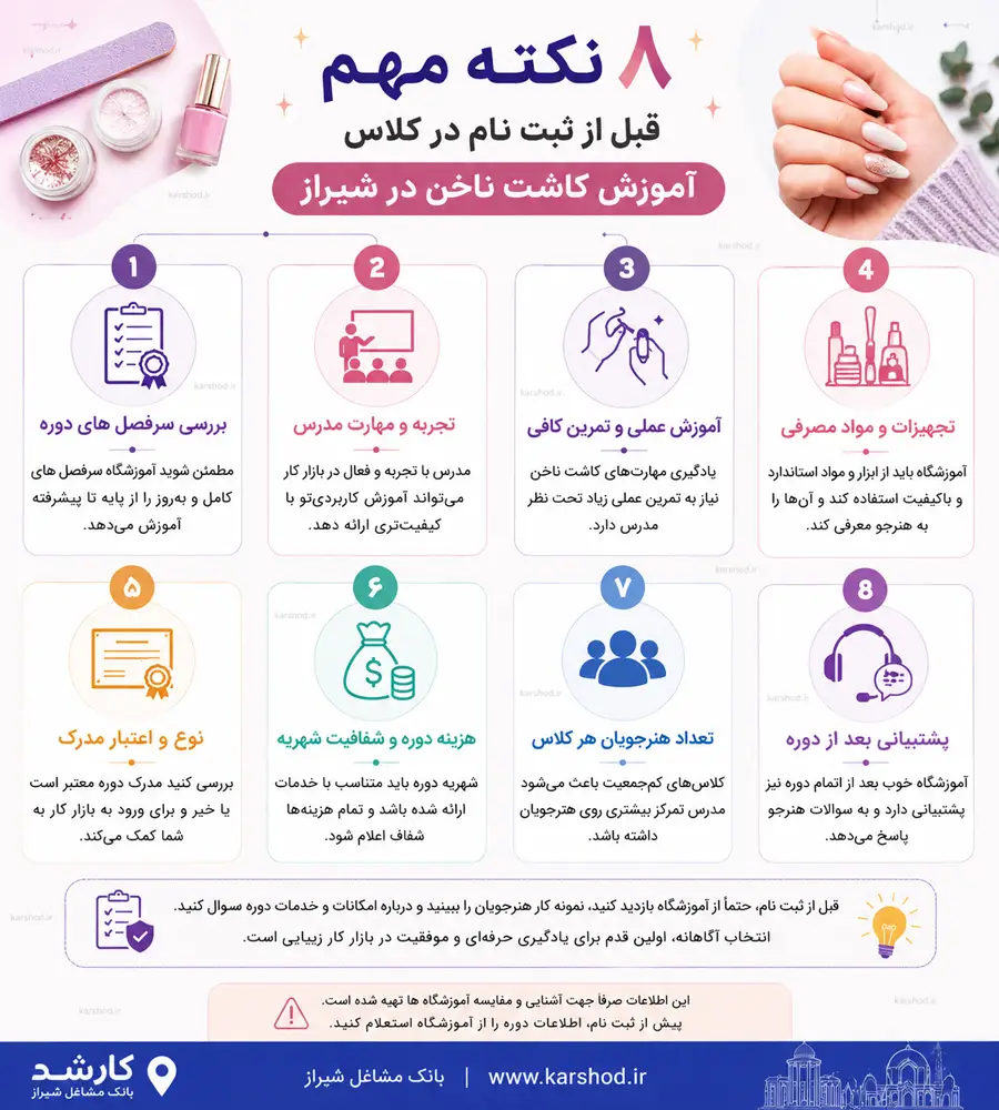 ۸ نکته مهم قبل از ثبت نام در کلاس آموزش کاشت ناخن در شیراز